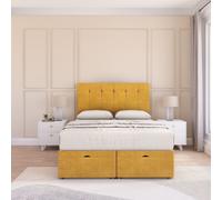 Sloomy Highbury Plush Fabric Ottoman Bed End Opening With Sprung Memory Mattress & 26 Inch strut Headboard in Gold | Size: Super King Sloomy Gold Super King