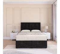 Sloomy Highbury Plush Fabric Ottoman Bed End Opening With Sprung Memory Mattress & 26 Inch strut Headboard in Black | Size: King Sloomy Black King