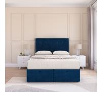 Sloomy Highbury Plush Fabric Ottoman Bed End Opening With Sprung Memory Mattress & 26 Inch strut Headboard in Navy | Size: King Sloomy Navy King