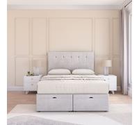 Sloomy Highbury Plush Fabric Ottoman Bed End Opening With Sprung Memory Mattress & 26 Inch strut Headboard in Silver | Size: King Sloomy Silver King