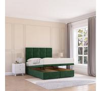 Sloomy Jasmine End Lift Ottoman Bed 3Ft With Sprung Memory Mattress - Emerald Plush & Headboard- Single