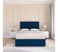Sloomy Jasmine Plush Fabric Ottoman Bed End Opening With Sprung Memory Mattress & 26 Inch strut Headboard in Navy | Size: King Sloomy Navy King