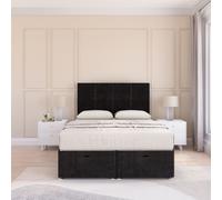 Sloomy Jasmine Plush Fabric Ottoman Bed End Opening With Sprung Memory Mattress & 26 Inch strut Headboard in Black | Size: Super King Sloomy Black Super King