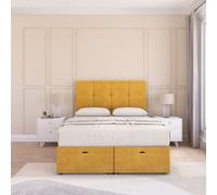 Sloomy Jasmine Plush Fabric Ottoman Bed End Opening With Sprung Memory Mattress & 26 Inch strut Headboard in Gold | Size: King Sloomy Gold King