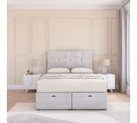 Sloomy Jasmine Plush Fabric Ottoman Bed End Opening With Sprung Memory Mattress & 26 Inch strut Headboard in Silver | Size: King Sloomy Silver King