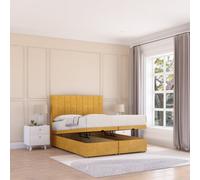 Sloomy Kansas End Lift Ottoman Bed 4Ft6 With Sprung Memory Mattress - Mustard Plush & Headboard- Double