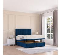 Sloomy Kansas End Lift Ottoman Bed 4Ft6 With Sprung Memory Mattress - Navy Plush & Headboard- Double