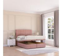 Sloomy Kansas End Lift Ottoman Bed 4Ft6 With Sprung Memory Mattress - Pink Plush & Headboard- Double