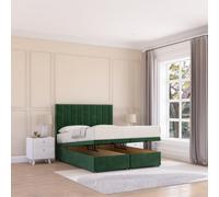 Sloomy Kansas End Lift Ottoman Bed 6Ft With Sprung Memory Mattress - Emerald Plush & Headboard- Super King