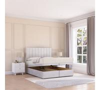 Sloomy Kansas End Lift Ottoman Bed 6Ft With Sprung Memory Mattress - Silver Plush & Headboard- Super King