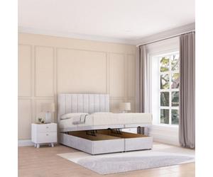 Sloomy Kansas End Lift Ottoman Bed 6Ft With Sprung Memory Mattress - Silver Plush & Headboard- Super King