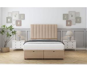 Sloomy Kansas Pebble Plush Ottoman Bed With Mattress With 54" Floor Standing Headboard 4' Small Double