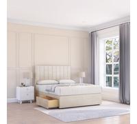 Sloomy Kansas Plush Bed Set With 4 Drawers, Mattress & 54" Headboard in Cream | Size: Double Sloomy Cream Double