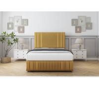 Sloomy Kingsley Mustard Plush Divan Bed Set 2 Drawers Right Side - 54" Floor Standing & 12" Footboard 4' Small Double