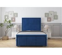 Sloomy Lancaster Navy Plush Bed Frame With Mattress With 50" Upholstered Headboard 6' Super King