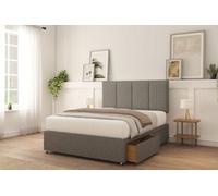 Sloomy Lancaster Pewter Tweed Divan Bed With Mattress 2 Drawers Same 26" Strutted Headboard 4'6 Double