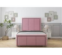 Sloomy Lancaster Pink Plush Bed Frame With Mattress With 50" Upholstered Headboard 2'6 Small Single