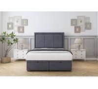 Sloomy Lancaster Plush Ottoman Bed Set With 26" Strutted Headboard in Dark Grey | Size: Double Sloomy Dark Grey Double