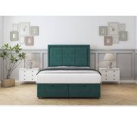 Sloomy Lancaster Plush Ottoman Bed Set With 26" Strutted Headboard in Emerald | Size: Double Sloomy Emerald Double