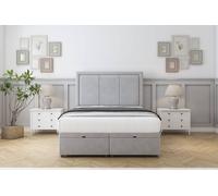 Sloomy Lancaster Plush Ottoman Bed Set With 54" Floor Standing Headboard in Silver | Size: King Sloomy Silver King
