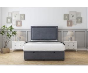 Sloomy Lancaster Steel Plush Ottoman Bed With Mattress With 54" Floor Standing Headboard 4' Small Double