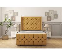 Sloomy Luthor Mustard Plush Bed Frame With Mattress With 50" Upholstered Wingback Headboard 3' Single