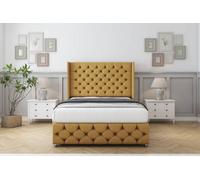Sloomy Luthor Mustard Plush Divan Bed Set No Drawers - 54" Wingback & 12" Footboard 3' Single