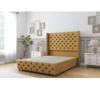 Sloomy Luthor Plush Divan Base No Drawers - 54" Wingback & 12" Footboard in Mustard | Size: Small Double Sloomy Mustard Small Double