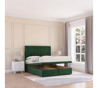 Sloomy Manhattan End Lift Ottoman Bed 4Ft6 With Sprung Memory Mattress - Emerald Plush & Headboard- Double