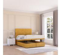 Sloomy Manhattan End Lift Ottoman Bed 6Ft With Sprung Memory Mattress - Mustard Plush & Headboard- Super King