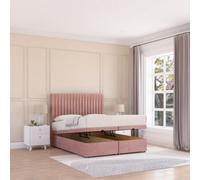 Sloomy Manhattan End Lift Ottoman Bed 6Ft With Sprung Memory Mattress - Pink Plush & Headboard- Super King