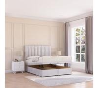 Sloomy Manhattan End Lift Ottoman Bed 6Ft With Sprung Memory Mattress - Silver Plush & Headboard- Super King
