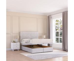 Sloomy Manhattan End Lift Ottoman Bed 6Ft With Sprung Memory Mattress - Silver Plush & Headboard- Super King