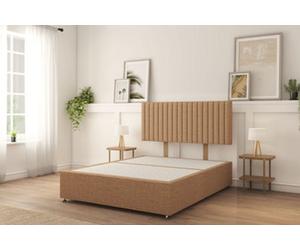 Sloomy Manhattan Latte Tweed Divan Bed Base No Drawers With 26" Strutted Headboard 4' Small Double