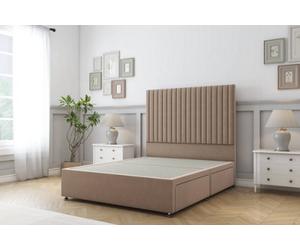 Sloomy Manhattan Mink Plush Divan Bed Base 2 Drawers Same Side With 54" Floor Standing Headboard 4' Small Double