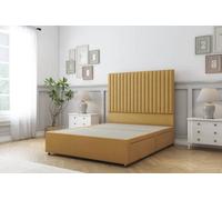 Sloomy Manhattan Mustard Plush Divan Bed Base 2 Drawers Same Side With 54" Floor Standing Headboard 4' Small Double