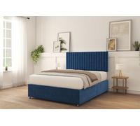Sloomy Manhattan Navy Plush Divan Bed With Mattress No Drawers 26" Strutted Headboard 4'6 Double