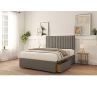 Sloomy Manhattan Pewter Tweed Divan Bed With Mattress 4 Drawers 26" Strutted Headboard 6' Super King