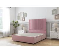 Sloomy Manhattan Pink Plush Divan Bed Base 2 Drawers Same Side With 54" Floor Standing Headboard 2'6 Small Single