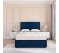 Sloomy Manhattan Plush Velvet Memory Foam Bed Set With No Drawers, Mattress & Headboard in Navy | Size: Double Sloomy Navy Double