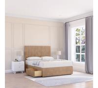 Sloomy Manhattan Silver Divan Bed Base 4 Drawers & 26" Struts Headboard in Light Beige | Size: Double Sloomy Light Beige Double