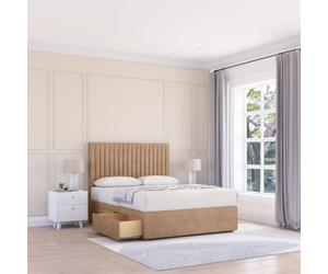 Sloomy Manhattan Silver Divan Bed Base 4 Drawers & 26" Struts Headboard in Light Beige | Size: Super King Sloomy Light Beige Super King