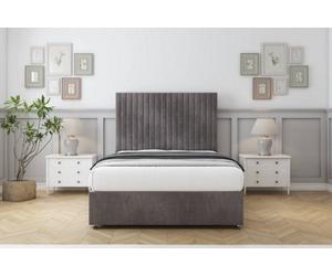 Sloomy Manhattan Slate Naples Divan Bed With Mattress 2 Drawers Foot-End With 54" Floor Standing Headboard 4'6 Double