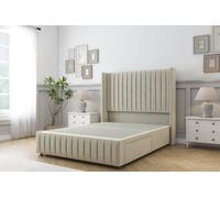 Sloomy Marlborough Cream Plush Divan Bed Base 2 Drawers Foot-End-54" Wingback Headboard & 12" Footboard 4'6 Double