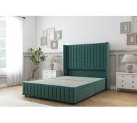 Sloomy Marlborough Emerald Plush Divan Bed Base No Drawers-54" Wingback Headboard & 12" Footboard 4'6 Double
