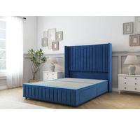 Sloomy Marlborough Navy Plush Divan Bed Base 2 Drawers Foot-End-54" Wingback Headboard & 12" Footboard 4' Small Double