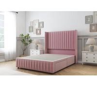 Sloomy Marlborough Pink Plush Divan Bed Base 2 Drawers Foot-End-54" Wingback Headboard & 12" Footboard 4' Small Double