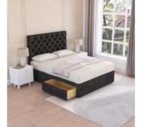 Sloomy Mayfair Black Plush 3Ft Memory Foam Bed Set With 2 Drawers, Mattress & Headboard- Single