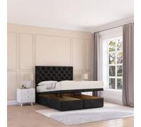 Sloomy Mayfair End Lift Ottoman Bed 4Ft With Sprung Memory Mattress - Black Plush & Headboard- Small Double