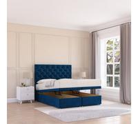 Sloomy Mayfair End Lift Ottoman Bed 4Ft With Sprung Memory Mattress - Navy Plush & Headboard- Small Double